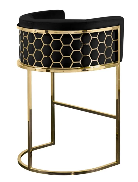 Honeycomb Curved Velvet Upholstered Bar Stools