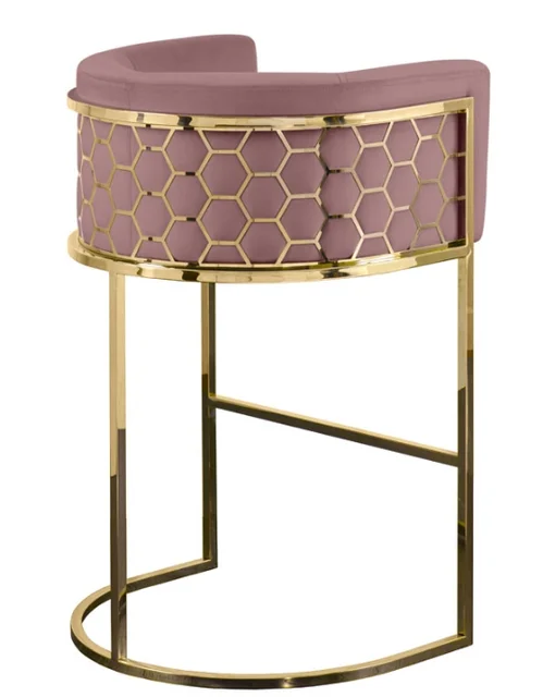 Honeycomb Curved Velvet Upholstered Bar Stools