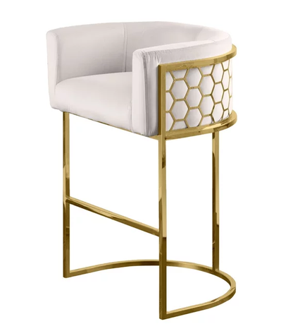 Honeycomb Curved Velvet Upholstered Bar Stools